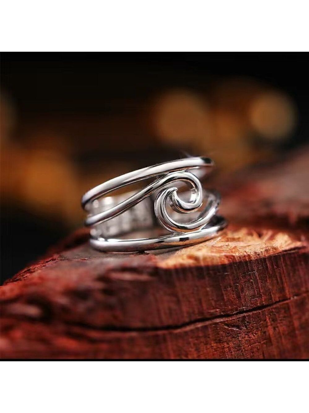 Boho Open Wave Ring with bands #733